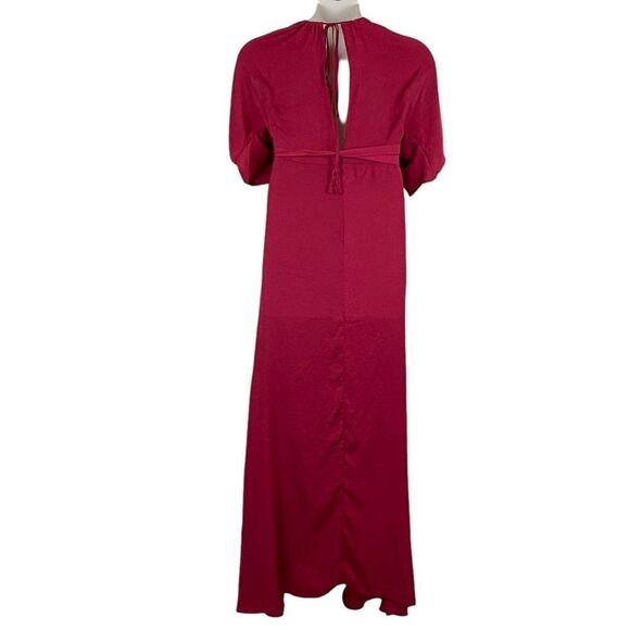 Aakaa Red Open Shoulder Back Neck Tassel Tie Maxi Wrap Dress Sz L - Picture 6 of 14